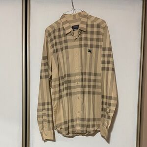 Burberry Beige Plaid Boys Button-Down Shirt